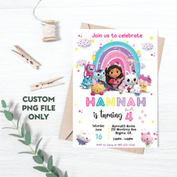 Personalized File Gabbys Dollhouse Birthday Invitation Printable Invite Instant Download Gabby's Kids | PNG File