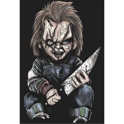 Chucky Horror Doll with knife Png Plastic Kids Toy Doll & knife Halloween Murder Toy Png Chucky funny adult Tshirt File
