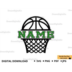 Basketball SVG diy Basketball Team, Basketball & Half Hoop with Net Split Name Frame Designs, Sports Clipart, Cut File,