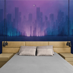Custom 3d mural game room decor Cyberpunk city Wallpaper