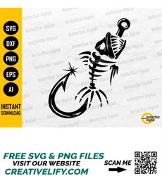 Skeleton Fishing Hook SVG | Bass Fish SVG | Cool Fisher T-Shirt Decal Mug Gift Vinyl | Cricut Cut File Clipart Vector Di