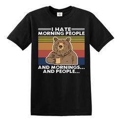 I Hate Morning People Men's T-Shirt Bear Drinking Coffee Funny Meme Mornings People Top