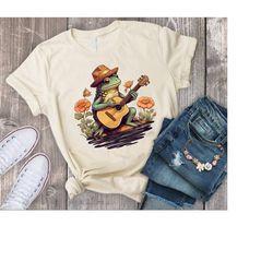 Frog Playing Guitar Sunflower T-Shirt, Animals Playing Music Shirts, Funny Frog Shirt, Animal Shirt, Frog meme Shirt, Fr