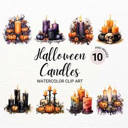 Watercolor Halloween Candle Clipart | Halloween Clipart | Pumpkin Skull Candle | Spooky Collage Images | Junk Journal  |