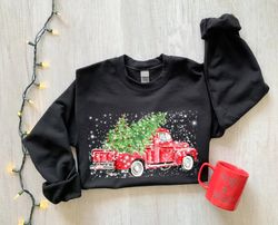 Christmas Red Truck Sweatshirt, Christmas Sweatshirt, Merry Christmas Truck Hoodie , Funny Christmas Sweat,Christmas Gif