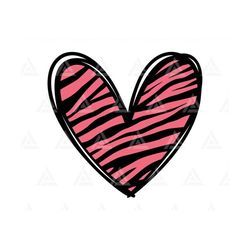 Zebra Hand Drawn Heart Svg, Zebra Print Svg, Zebra Stripes, Animal Skin Pattern. Cut File Cricut, Png Pdf Eps, Vector, S