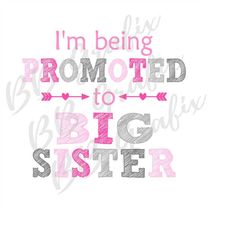 Digital Png File - I'm Being Promoted To Big Sister Pink & Grey - Baby Announcement T-shirt Sublimation Design Clip Art