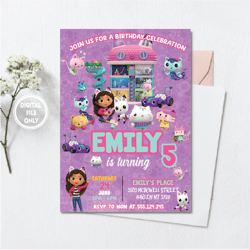 Personalized File Gabbys Dollhouse Birthday Invitation | Editable Gabby's Kids Birthday invite | Pandy Printable | Invit