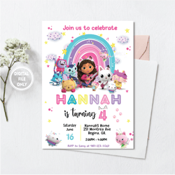 Personalized File Gabbys Dollhouse Birthday Invitation Printable Invite Instant Download Gabby's Kids Birthday invitePNG