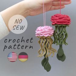 Jellyfish crochet pattern - amigurumi crochet animals - crochet flowers rose - pincushion crochet pattern