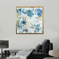 blue flowers canvas print art, a bunch of blue flowers modern wall decor, gift floral canvas print