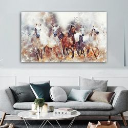 Run Horses Canvas Painting, Horse Wall Decor, White Horse Art Print, Horses Canvas Home Decor
