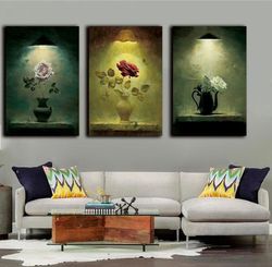 Flowers In A Vase Canvas Painting 3 Pieces 40x60 Cmtumbled Wall Decorfloral Canvaslarge Size Canvas