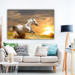 White Horses Canvas Painting, Horse Wall Decor, White Horse Art Print, Horses Canvas Home Decor-1