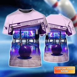 Custom Men s Purple Bowling Ball 3D Tshirt Personalized Name Bowling Game Shirt