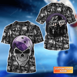 Customized Purple Skull Bowling Ball 3D Tshirt - Personalized Name Design