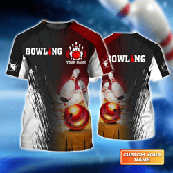 Crash the Pins with Style! Personalized Red Bowling Ball 3D T-shirt – Custom & Team Bowling Shirts