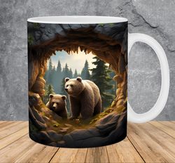3D Bears In A Cave Forest Mug