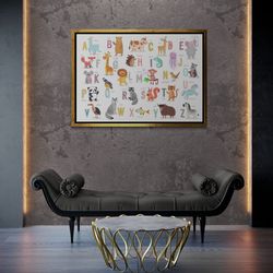 Cartoon Framed Canvas, Animal Alphabet Canvas, Kids Room Wall Art, Nursery Canvas Art, Playroom Wall Art, Baby Alphabet,