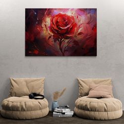Red Rose Framed Canvas, Flowers Wall Art, Abstract Wall Art, Floral Canvas, Rose Canvas, Large Wall Art, Red Canvas, Sil