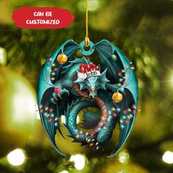 Personalized Christmas Dragon Flat Ornament, Merry Xmas Dragon Ornament