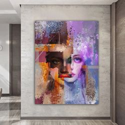 Colorful Abstract Woman Canvas Wall Art , Woman With Flower Head Canvas Painting Abstract Watercolor Canvas Art , Fashio