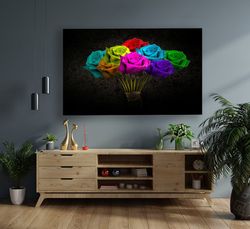 Colorful Roses Canvas, Floral Canvas Painting, Colorful Bunch Of Roses Canvas Print