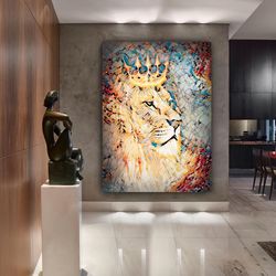 Lion King Canvas Painting, King Crown Canvas Painting, Lion Wall Canvas, Lion Poster, Lion Canvas Print