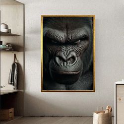 Gorilla Canvas Print, Animal Wall Art, Black Large Gorilla, Decorative Canvas, Safari African Print, Rolled Canvas Or Re