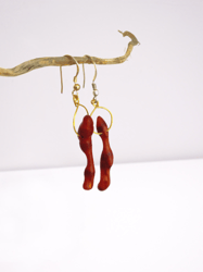 Red coral DANGLING EARRINGS & in STERLING silver 925 From Mediterranean Italy In gift pouch Gift for her dangle drop pen