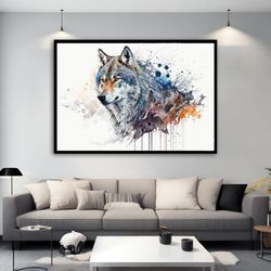 Wolf Watercolor Canvas Painting, Wolf Wall Art Canvas Print, Wolf Canvas Wall Decor,, Wildlife Gift Animals Decor