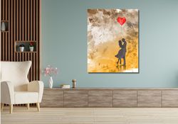 Romantic silhouette of loving couple Canvas Wall Art Valentines Day Print, Happy Lovers Poster , Graphic illustration gi