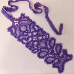 Purple tie pattern. Lace weaving with bobbins. Gift for women.