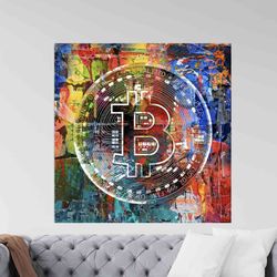 Bitcoin Graffiti,Btc Cryptocurrency Art,Colorful Bitcoin Canvas,Modern Trend Canvas Prints