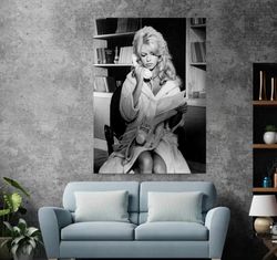 Brigitte Bardot on a Vintage Telephone Poster Black and White Retro Classic Iconic Fashion Photography Canvas Framed Pri
