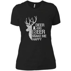 funny hunting Deer and Beer make me happy man women Next Level Ladies Boyfriend Tee