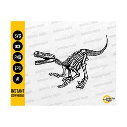 Raptor Skeleton SVG | Velociraptor SVG | Dinosaur Decals Shirt Vinyl | Cricut Cutting Files Silhouette Clipart Vector Digital Dxf Png Eps Ai