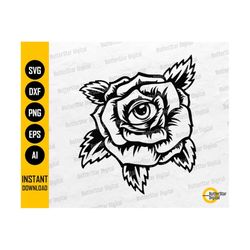 Rose With Eyeball SVG | Floral Traditional Tattoo Decals T-Shirt Stickers Stencil | Cricut Silhouette Clip Art Vector Digital Dxf Png Eps Ai