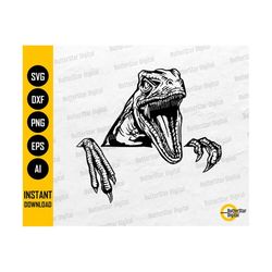 Raptor Peeking SVG | Velociraptor SVG | Dinosaur Decals Wall Art T-Shirt | Cricut Cut Files Silhouette Clipart Vector Digital Dxf Png Eps Ai