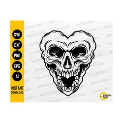 Heart Skull SVG | Love SVG | Gothic T-Shirt Vinyl Stencil Tattoo Decals | Cricut Cut Files Silhouette Clip Art Vector Digital Dxf Png Eps Ai