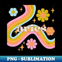 Aries 70s Rainbow with Flowers - Decorative Sublimation PNG File - Capture Imagination with Every Detail