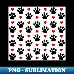 Pattern Of Paws Dog Paws Black Paws Red Hearts - Decorative Sublimation PNG File - Create with Confidence