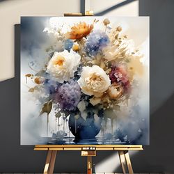 Watercolor Hand Painted Bouquet of Flowers, Oil Painting, Digital Painting, still life art, painted flowers, Home Decor