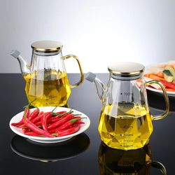 500/700/900ml Home Creative Glass Diamond Oil Bottle with Scale and Handle Kitchen Soy Sauce Vinegar Condiment Storage C