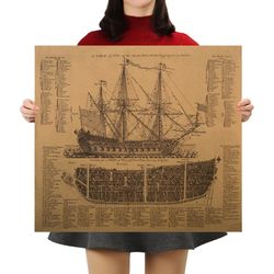 Great Maritime Era Ancient Warship Design Drawings Vintage Posters Kraft Paper Posters Wall Stickers Mural Decoration