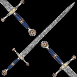 Handmade Damascus Steel Double Edge Viking Sword, Battle Ready With Sheath