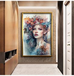 Modern Design Watercolor Canvas Print Woman Painting, Wall Art Canvas, Ready To Hang Canvas Painting, Canvas Gift, New H