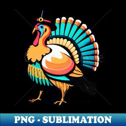 Colorful Turkey in a Thanksgiving Hat - PNG Sublimation Digital Download - Create with Confidence