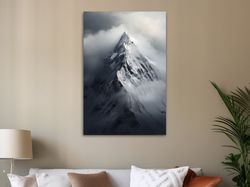 Photographic art, ominous snowy peak in the clouds ,Canvas wrapped on pine frame