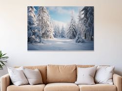 Photographic art, snow covered hemlock trees ,Canvas wrapped on pine frame